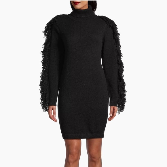 NWT Milly Rowe Fringe Sleeve Sweater Dress Mini Bodycon Turtleneck Sz P - Picture 1 of 14